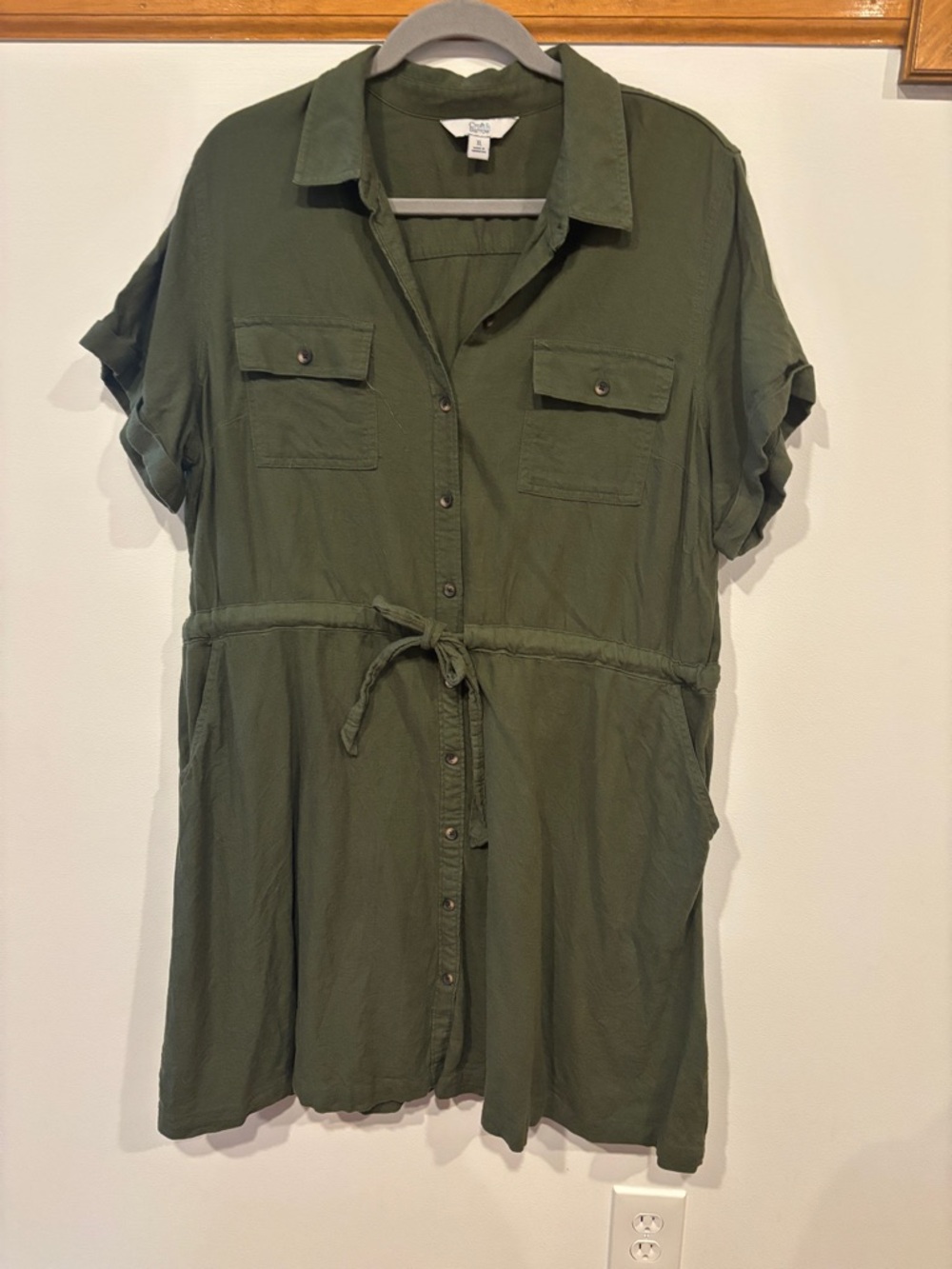 Croft & Barrow Olive Button-Front Shirt Dress with Drawstring Waist - Women’s XL